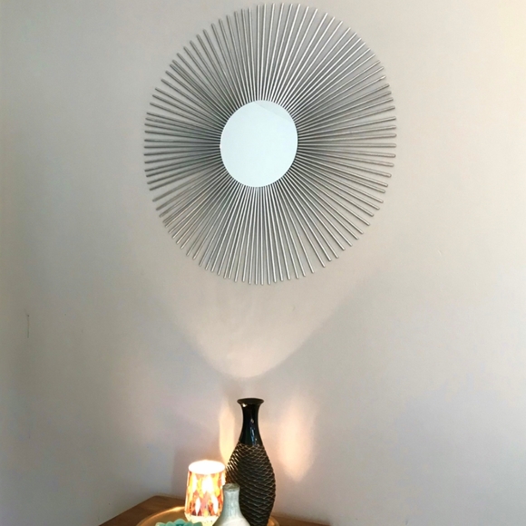 Large 35" Silver Sunburst Mirror Decorative Wall Mirror - Picture 6 of 9